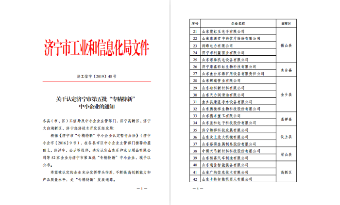 汶上縣人民政府 部門動(dòng)態(tài) 汶上六家企業(yè)獲評(píng)市級(jí)“一企一技術(shù)”研發(fā)中心和“專精特新” ...